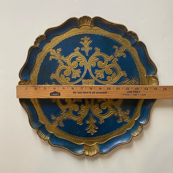 Vintage Mid 20th Century Italian Florentine Tray in Deep Blue and Gold - Picture 2 of 7